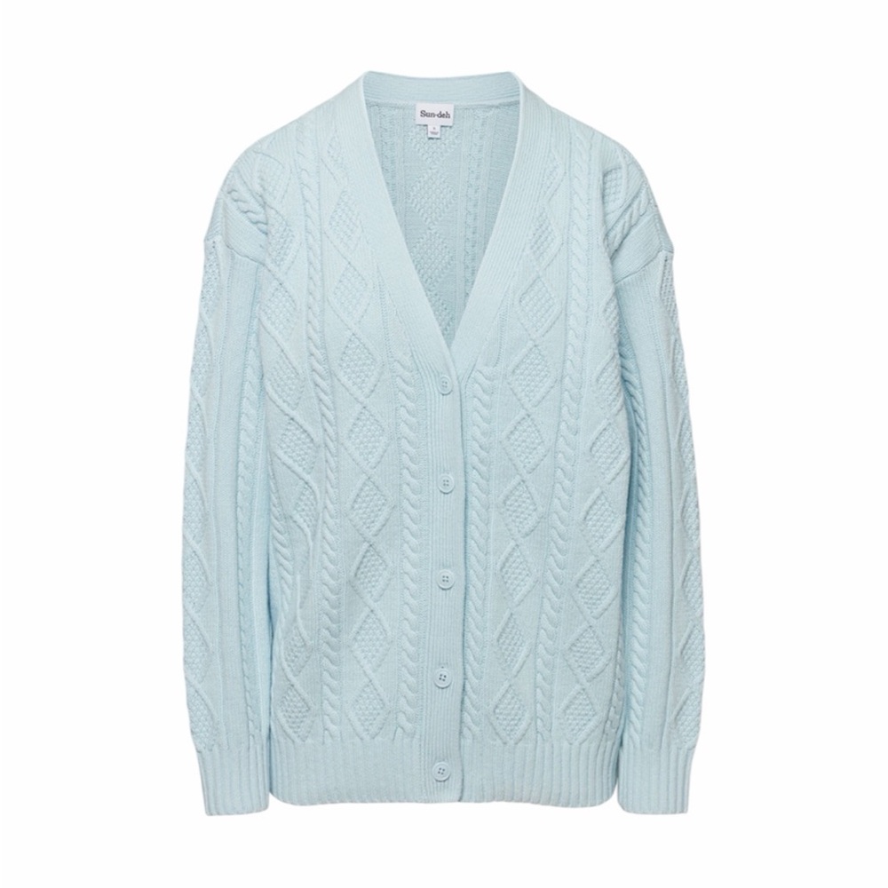 Aritzia Sunday Best pastel blue knit Lamora cardigan